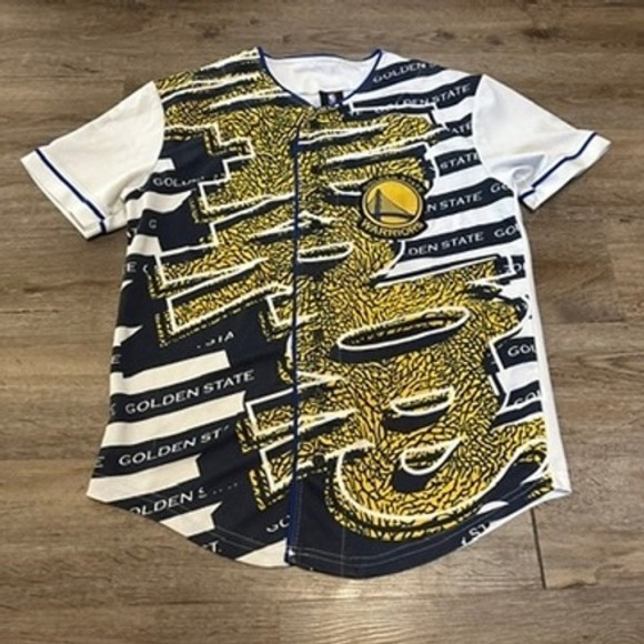 NBA Other - NBA Golden State Warriors Elephant Print Button Down Jersey Men Small White Blue